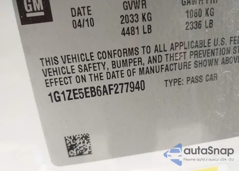 2010 Chevrolet Malibu Ltz z USA, uszkodzony, nr VIN 1G1ZE5EB6AF277940